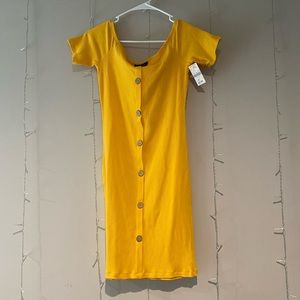 Mustard Yellow Body Con Button Up Womens Dress